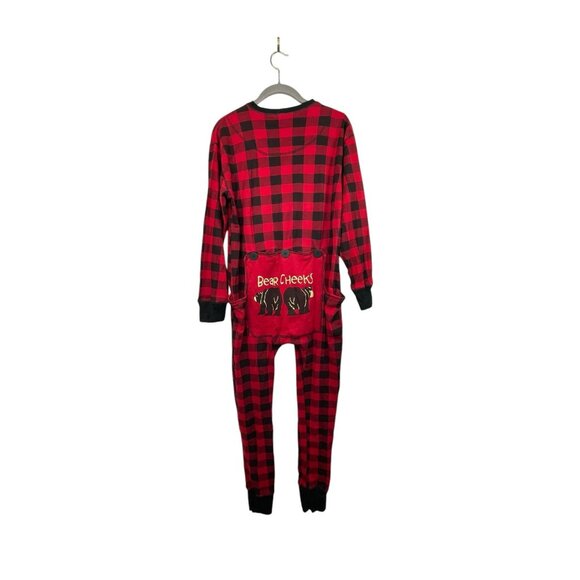 Lazy One Buffalo Check Pajama Onesie Bear Cheeks Size Medium - Picture 4 of 5